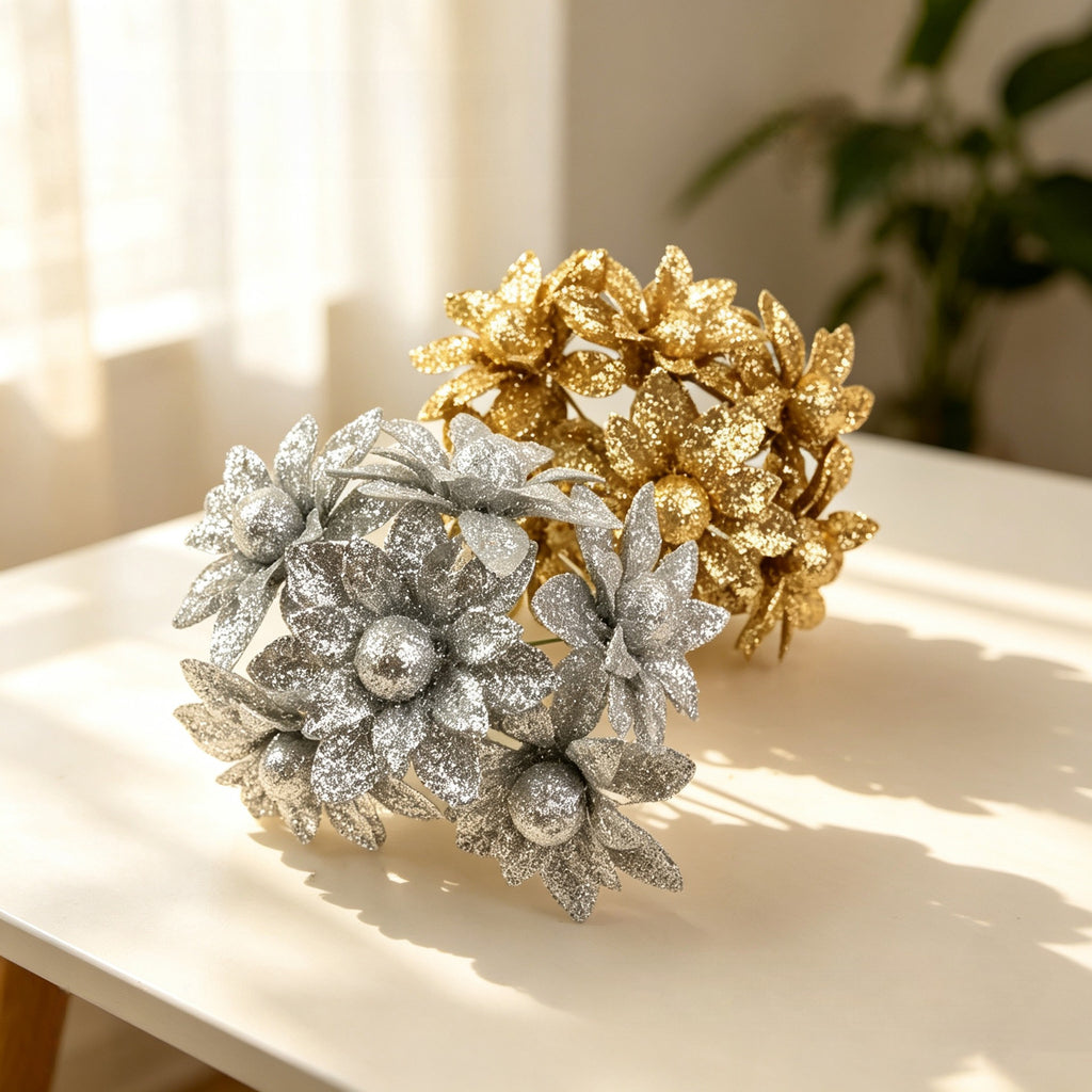 Fleurs artificielles sauvages dorées et argentées, 5 cm, pack de 60 têtes, décoration florale pour mariage, maison et vitrine