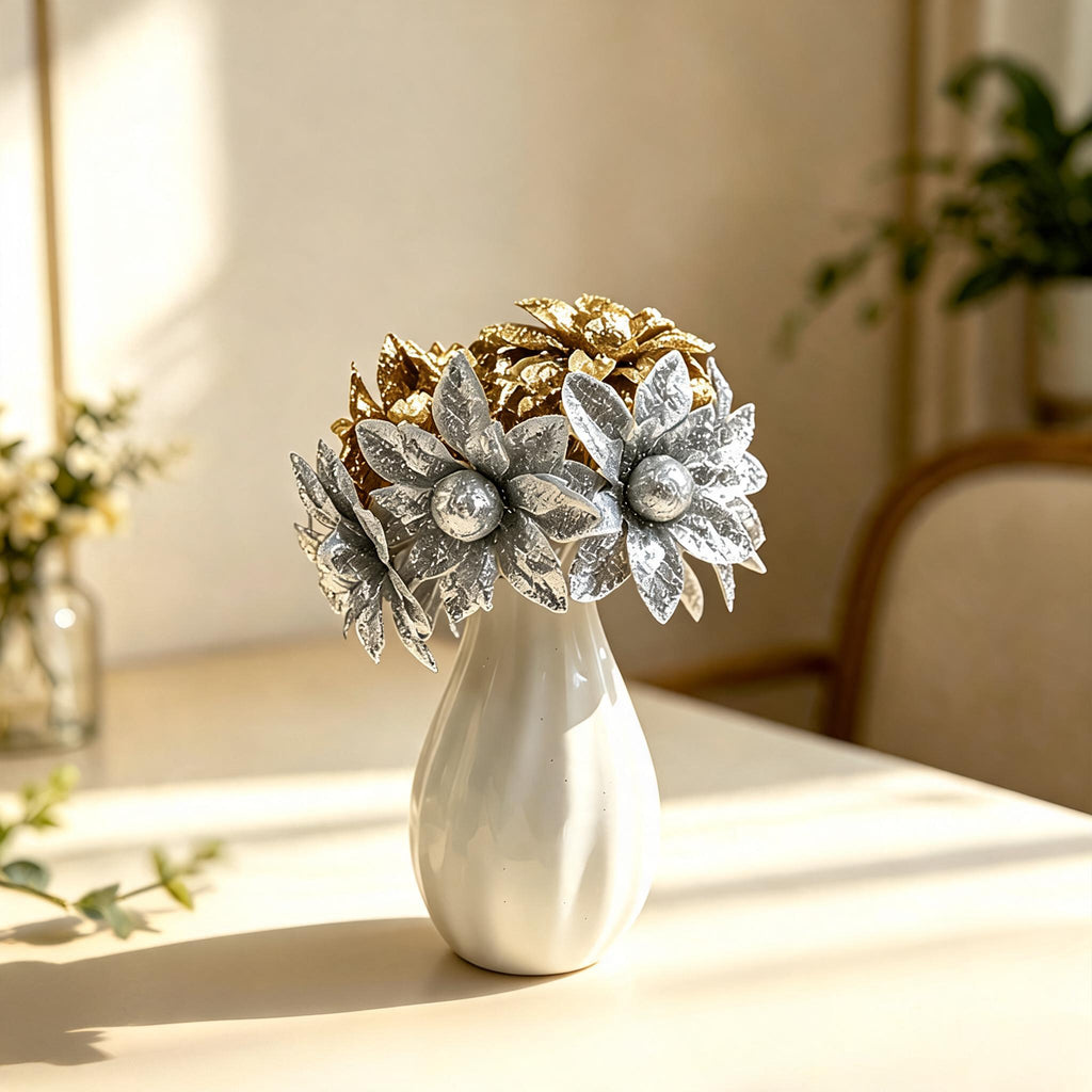 Fleurs artificielles sauvages dorées et argentées, 5 cm, pack de 60 têtes, décoration florale pour mariage, maison et vitrine