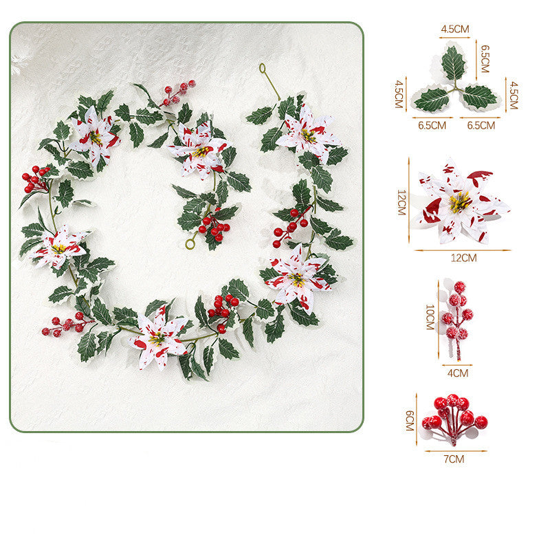 Guirlande de fête en fleurs artificielles, baies de poinsettia rouges et blanches, décoration élégante pour intérieur, longueur 175 cm