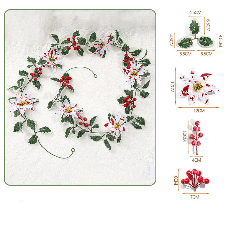 Guirlande de fête en fleurs artificielles, baies de poinsettia rouges et blanches, décoration élégante pour intérieur, longueur 175 cm