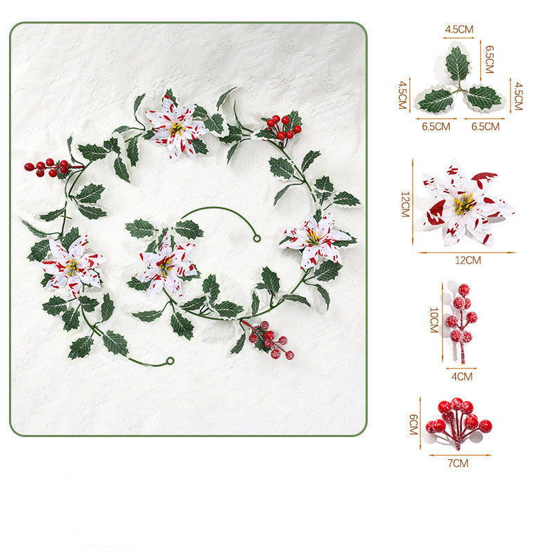 Guirlande de fête en fleurs artificielles, baies de poinsettia rouges et blanches, décoration élégante pour intérieur, longueur 175 cm