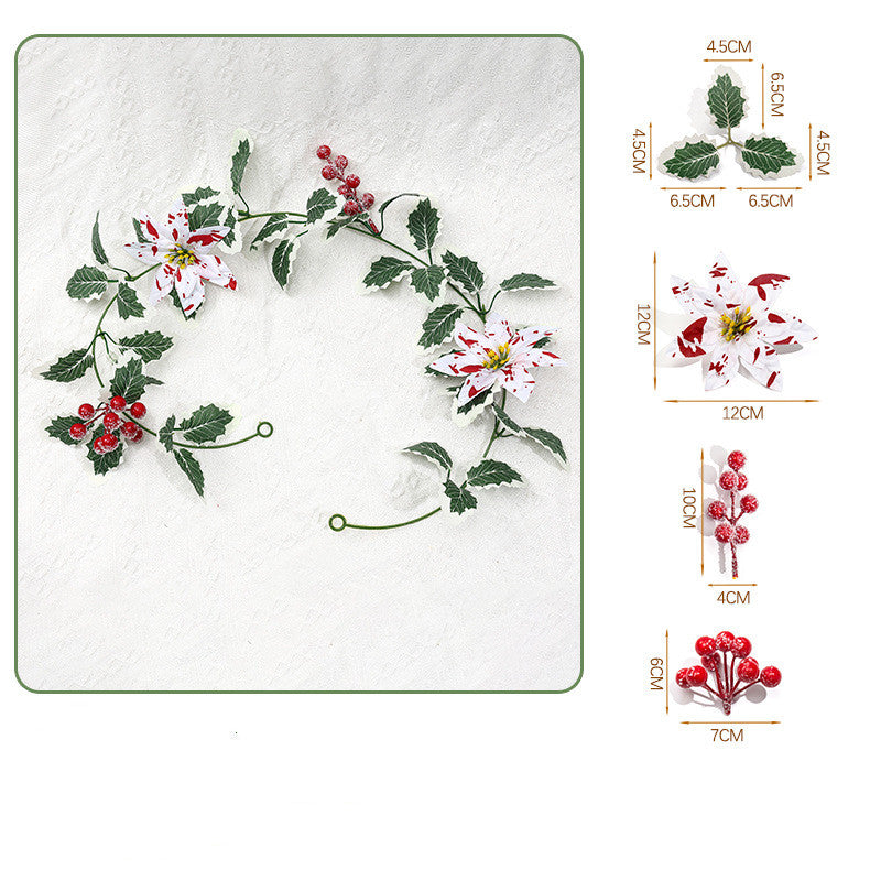 Guirlande de fête en fleurs artificielles, baies de poinsettia rouges et blanches, décoration élégante pour intérieur, longueur 175 cm