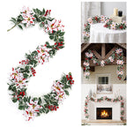 Guirlande de fête en fleurs artificielles, baies de poinsettia rouges et blanches, décoration élégante pour intérieur, longueur 175 cm