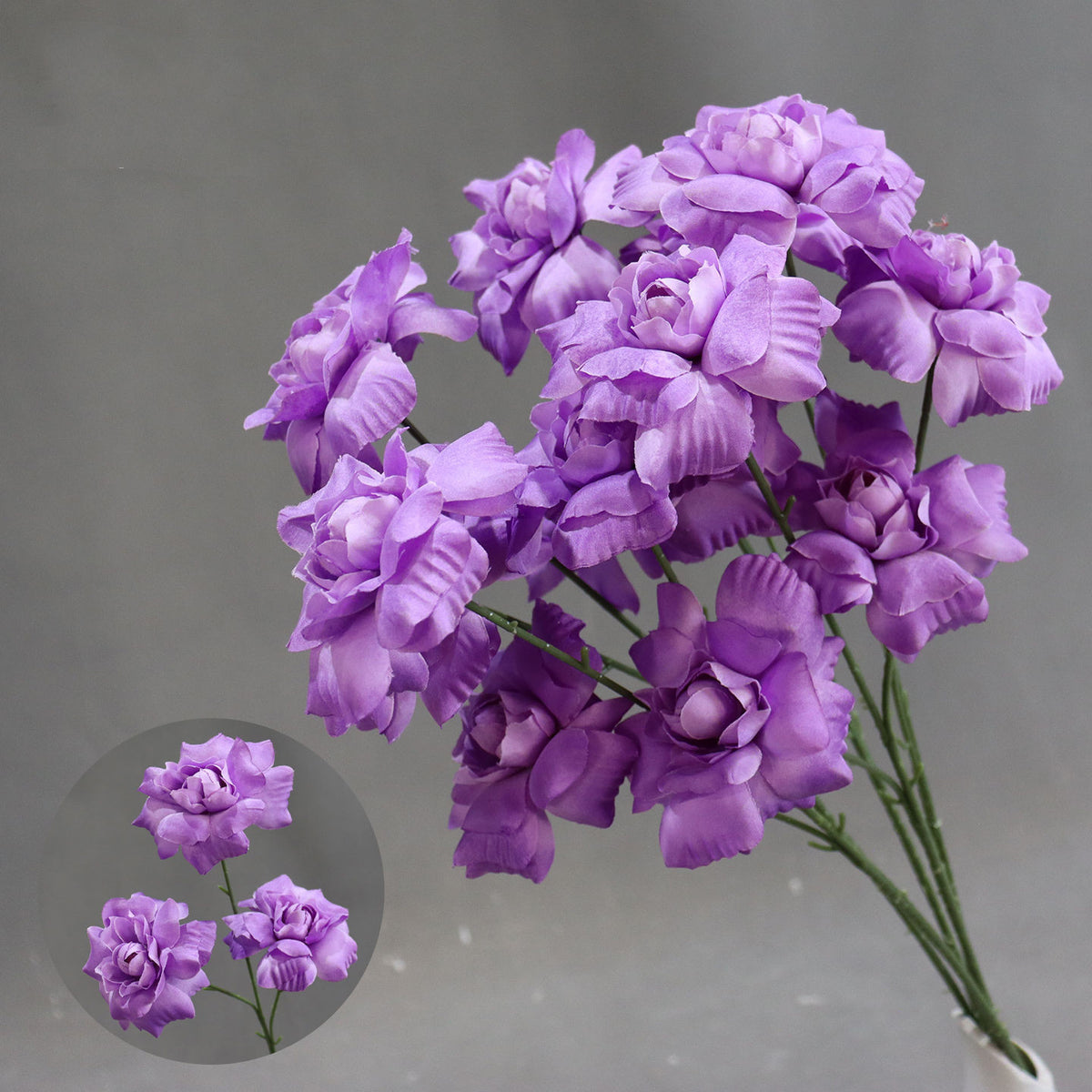 Fleurs artificielles élégantes pour mariage, bouquet de baisers de fée, décoration d'allée, 60 cm, 3 fleurs de 8 cm, sans vase