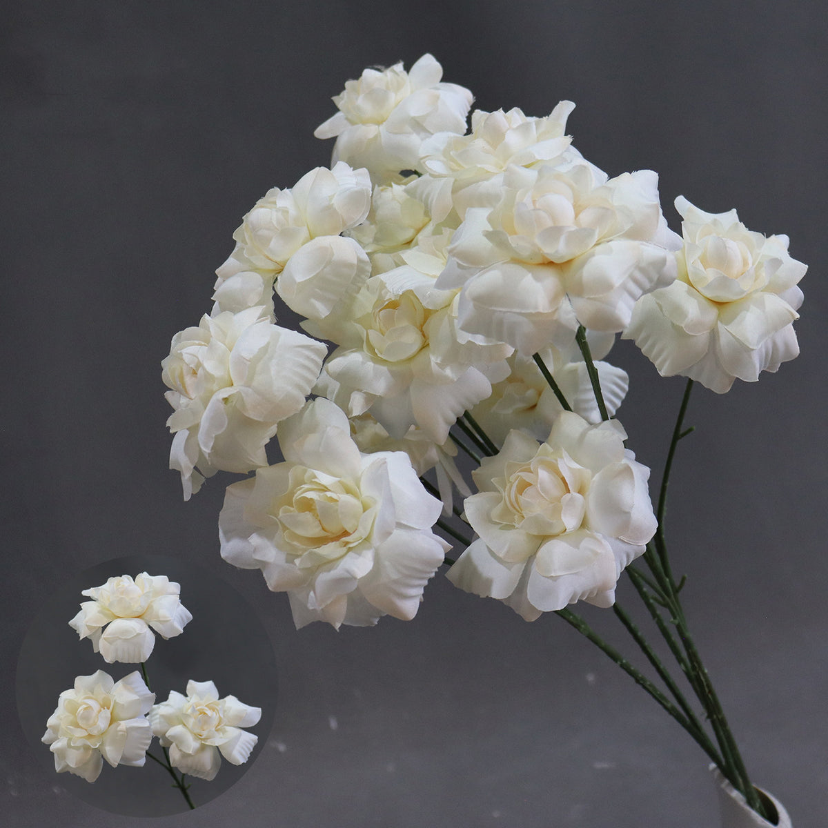 Fleurs artificielles élégantes pour mariage, bouquet de baisers de fée, décoration d'allée, 60 cm, 3 fleurs de 8 cm, sans vase