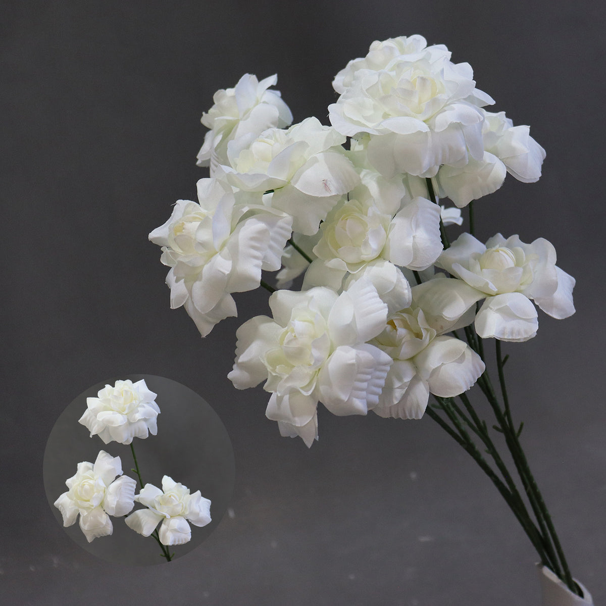 Fleurs artificielles élégantes pour mariage, bouquet de baisers de fée, décoration d'allée, 60 cm, 3 fleurs de 8 cm, sans vase