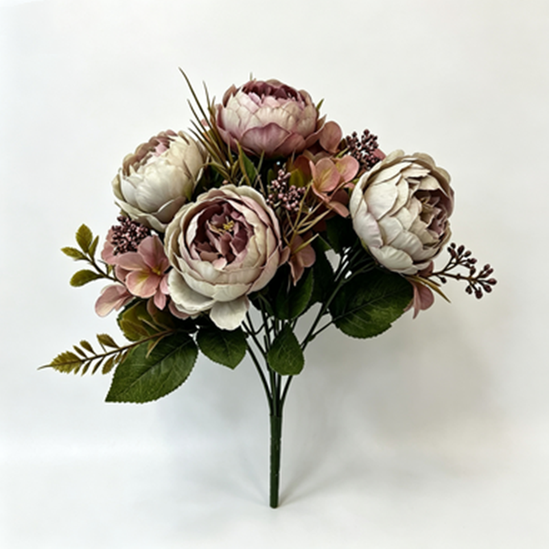Bouquet de roses pivoines classiques en 6 têtes, décoration élégante pour mariages et espaces commerciaux, 31 cm