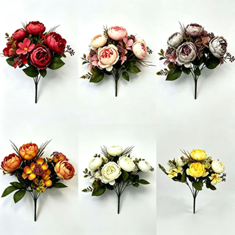 Bouquet de roses pivoines classiques en 6 têtes, décoration élégante pour mariages et espaces commerciaux, 31 cm