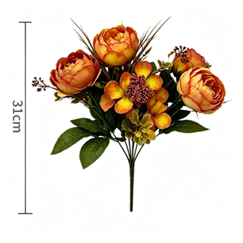 Bouquet de roses pivoines classiques en 6 têtes, décoration élégante pour mariages et espaces commerciaux, 31 cm