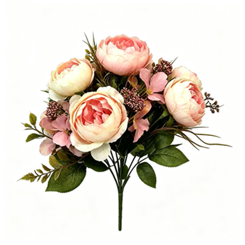 Bouquet de roses pivoines classiques en 6 têtes, décoration élégante pour mariages et espaces commerciaux, 31 cm