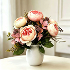 Bouquet de roses pivoines classiques en 6 têtes, décoration élégante pour mariages et espaces commerciaux, 31 cm