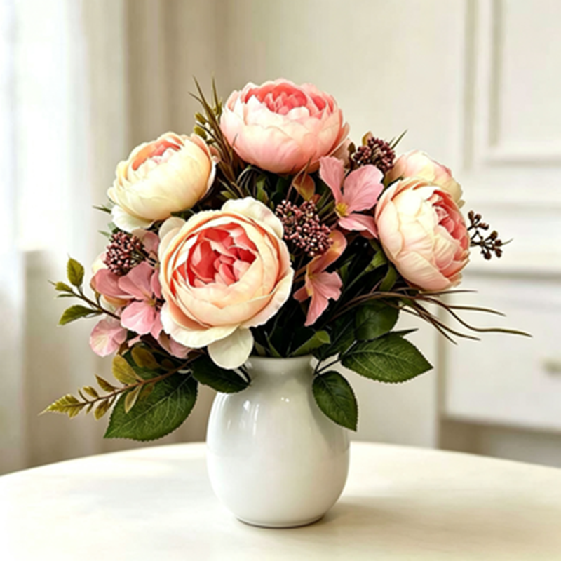 Bouquet de roses pivoines classiques en 6 têtes, décoration élégante pour mariages et espaces commerciaux, 31 cm