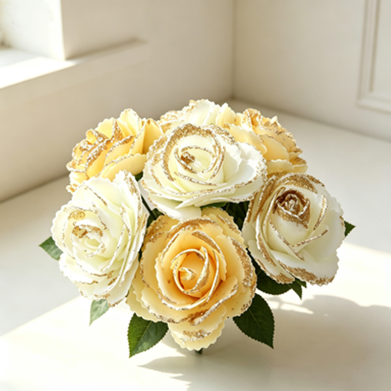 Fleurs artificielles roses avec paillettes dorées, pack de 25 têtes de fleurs, 5,5 cm de diamètre, pour décoration de table, mariage, vitrine, DIY