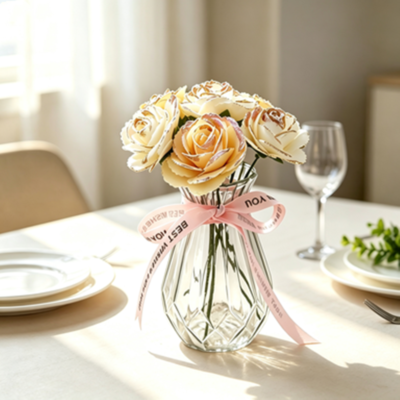 Fleurs artificielles roses avec paillettes dorées, pack de 25 têtes de fleurs, 5,5 cm de diamètre, pour décoration de table, mariage, vitrine, DIY