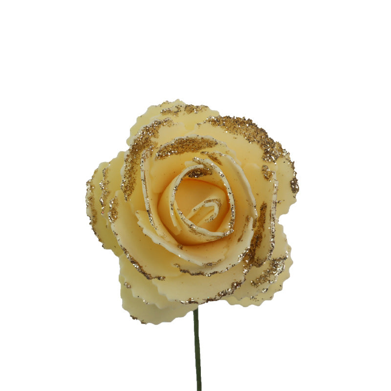 Fleurs artificielles roses avec paillettes dorées, pack de 25 têtes de fleurs, 5,5 cm de diamètre, pour décoration de table, mariage, vitrine, DIY