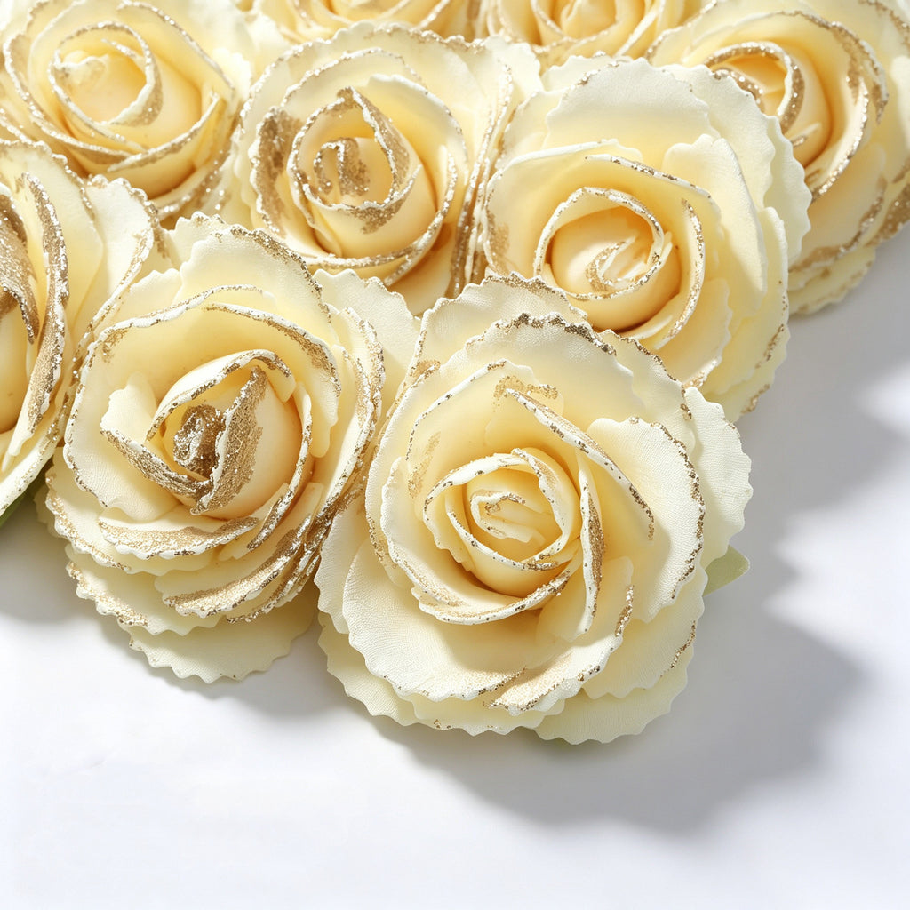 Fleurs artificielles roses avec paillettes dorées, pack de 25 têtes de fleurs, 5,5 cm de diamètre, pour décoration de table, mariage, vitrine, DIY
