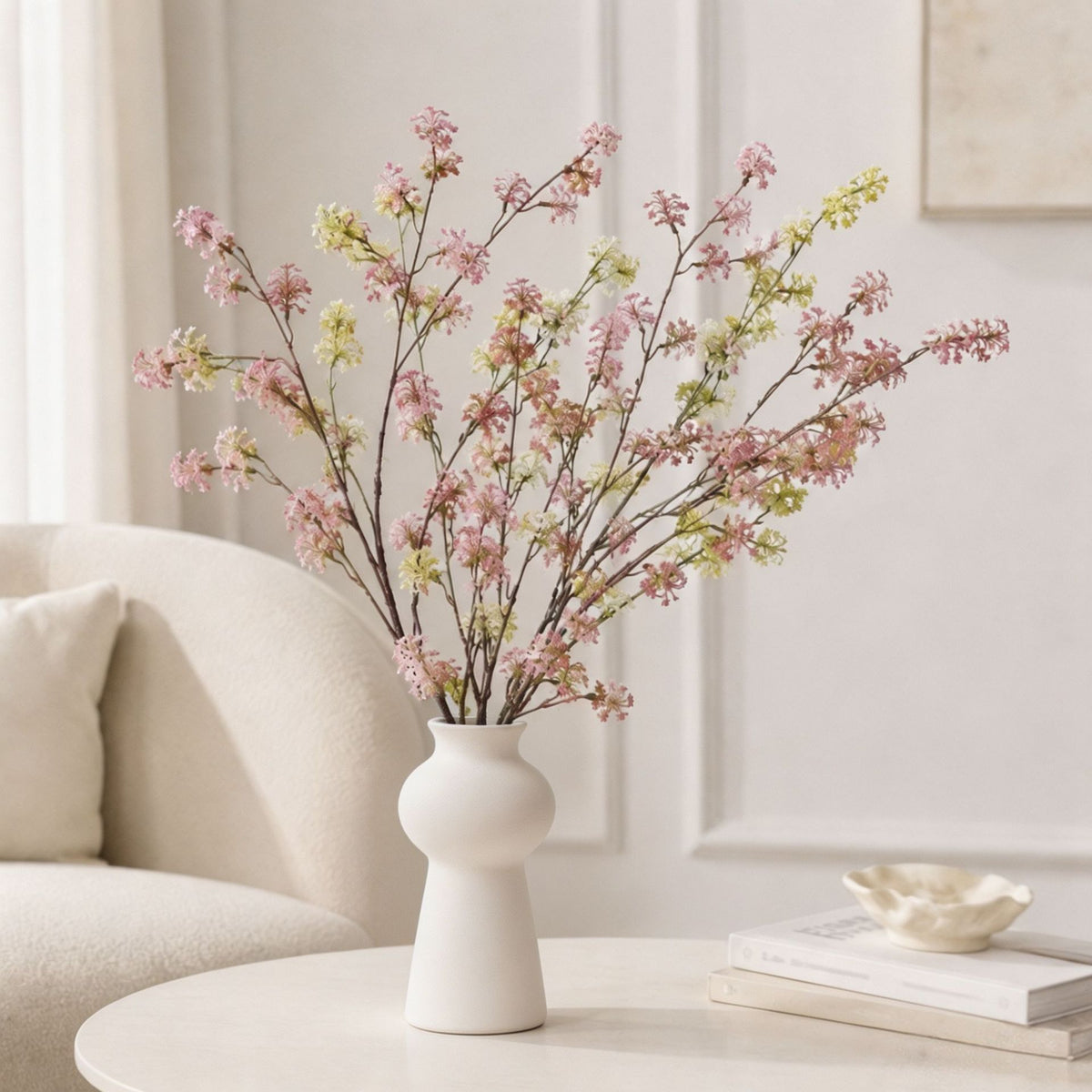 Branche artificielle de poirier en fleurs 90 cm – Décoration élégante sans entretien pour intérieur, mariage, terrasse, cimetière