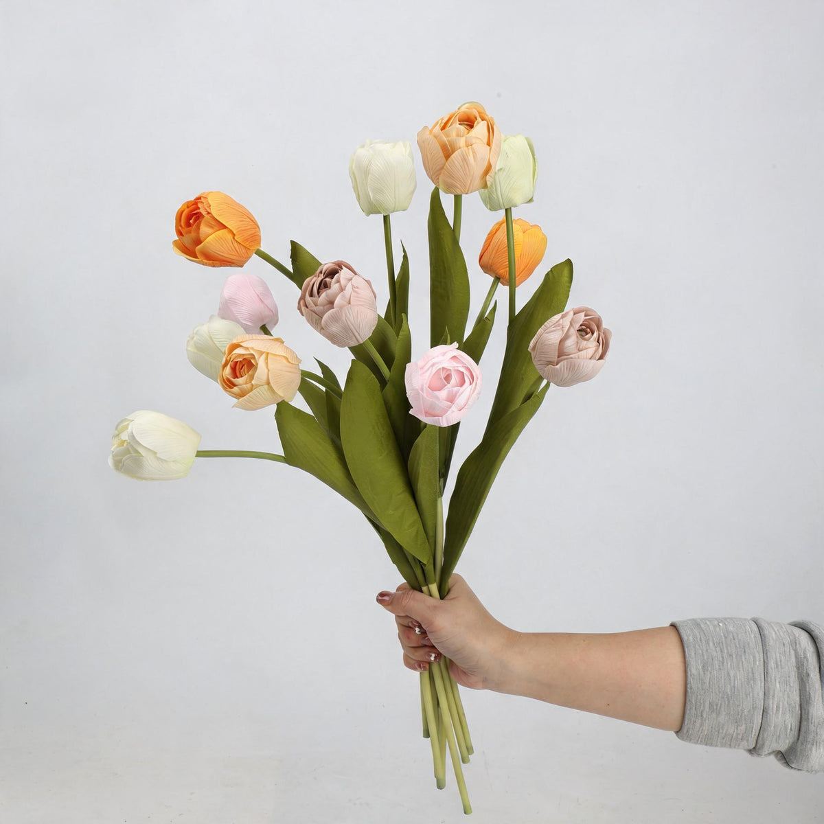 Tulipe artificielle haut de gamme, tige unique 46 cm, toucher latex réaliste, 6 coloris élégants (blanc, vert, rose pâle, champagne, orange, brun), décoration intérieure extérieure, mariage, boutique, cimetière