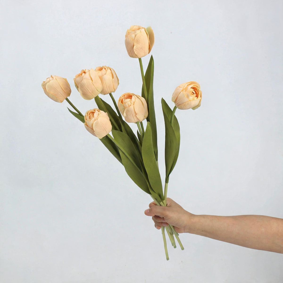Tulipe artificielle haut de gamme, tige unique 46 cm, toucher latex réaliste, 6 coloris élégants (blanc, vert, rose pâle, champagne, orange, brun), décoration intérieure extérieure, mariage, boutique, cimetière
