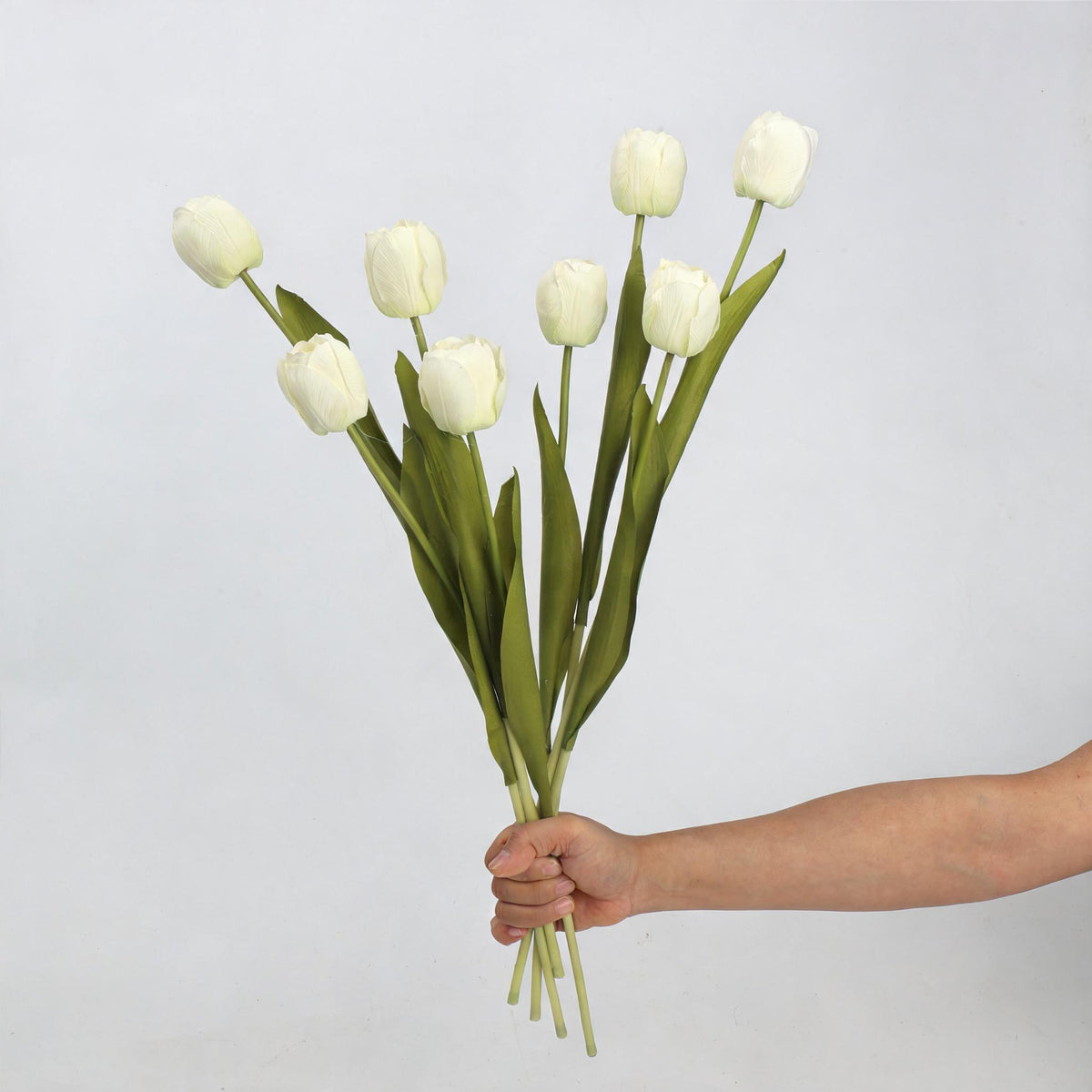 Tulipe artificielle haut de gamme, tige unique 46 cm, toucher latex réaliste, 6 coloris élégants (blanc, vert, rose pâle, champagne, orange, brun), décoration intérieure extérieure, mariage, boutique, cimetière