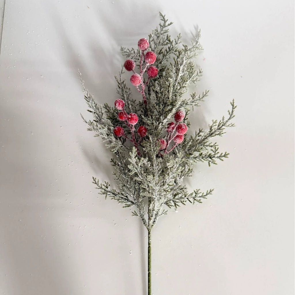 Branche de pin artificiel avec baies rouges 50 cm - Décoration intemporelle pour Noël, mariage, terrasse, cimetière - Ambiance champêtre provençale