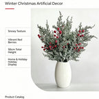 Branche de pin artificiel avec baies rouges 50 cm - Décoration intemporelle pour Noël, mariage, terrasse, cimetière - Ambiance champêtre provençale