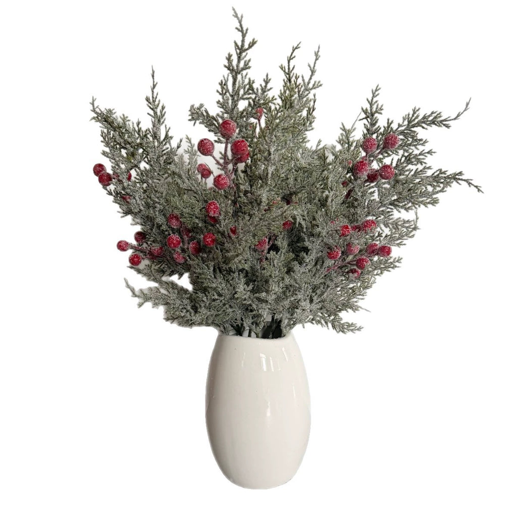 Branche de pin artificiel avec baies rouges 50 cm - Décoration intemporelle pour Noël, mariage, terrasse, cimetière - Ambiance champêtre provençale