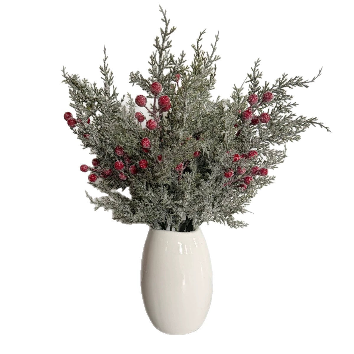 Branche de pin artificiel avec baies rouges 50 cm - Décoration intemporelle pour Noël, mariage, terrasse, cimetière - Ambiance champêtre provençale
