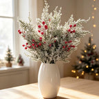 Branche de pin artificiel avec baies rouges 50 cm - Décoration intemporelle pour Noël, mariage, terrasse, cimetière - Ambiance champêtre provençale