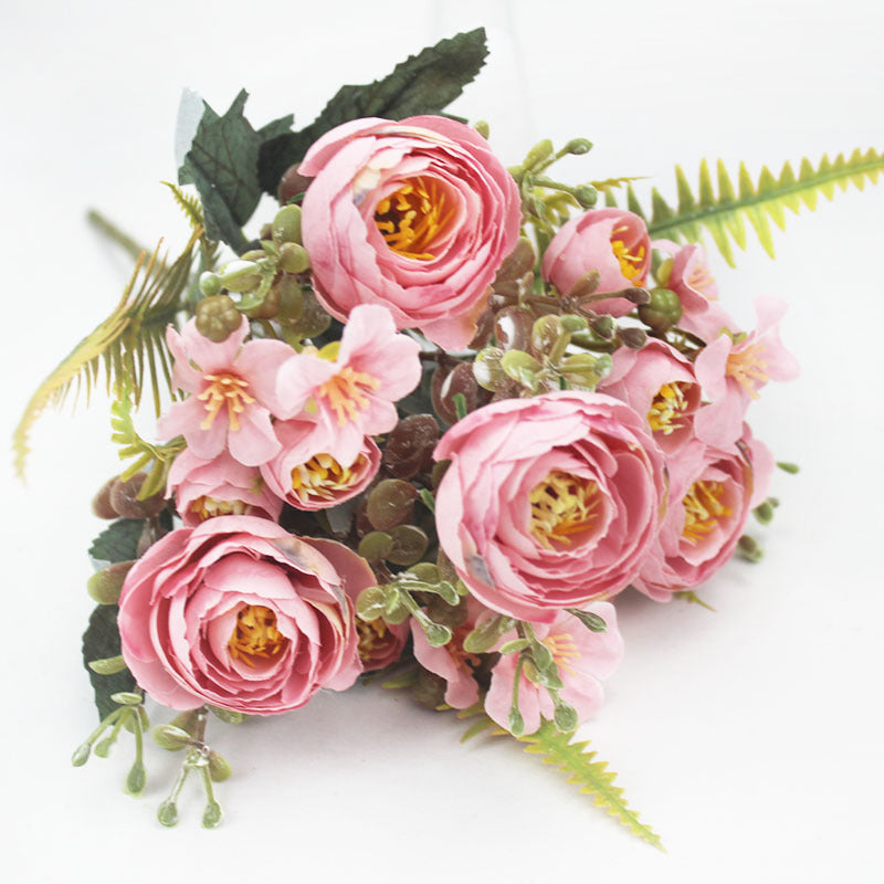 Bouquet de roses thé en soie artificielle, 31 cm, décoration florale pour mariage et intérieur, ambiance élégante et romantique