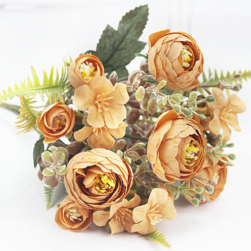 Bouquet de roses thé en soie artificielle, 31 cm, décoration florale pour mariage et intérieur, ambiance élégante et romantique