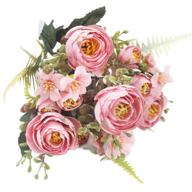 Bouquet de roses thé en soie artificielle, 31 cm, décoration florale pour mariage et intérieur, ambiance élégante et romantique