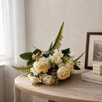 Bouquet de roses thé en soie artificielle, 31 cm, décoration florale pour mariage et intérieur, ambiance élégante et romantique