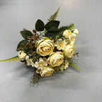Bouquet de roses thé en soie artificielle, 31 cm, décoration florale pour mariage et intérieur, ambiance élégante et romantique