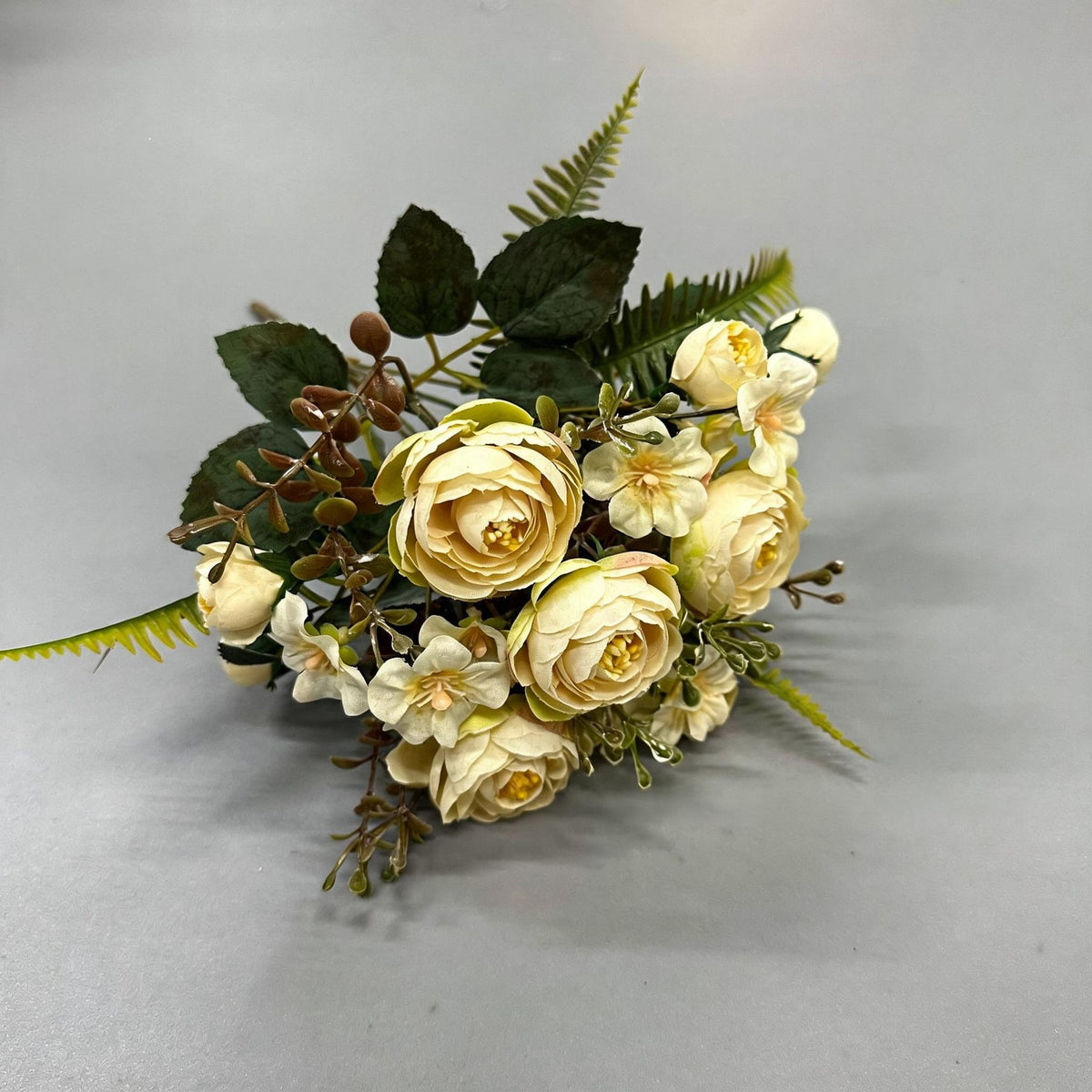 Bouquet de roses thé en soie artificielle, 31 cm, décoration florale pour mariage et intérieur, ambiance élégante et romantique