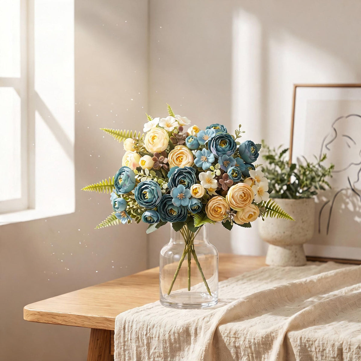 Bouquet de roses thé en soie artificielle, 31 cm, décoration florale pour mariage et intérieur, ambiance élégante et romantique