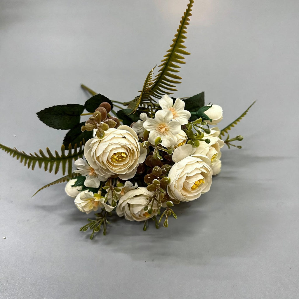 Bouquet de roses thé en soie artificielle, 31 cm, décoration florale pour mariage et intérieur, ambiance élégante et romantique