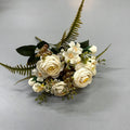 Bouquet de roses thé en soie artificielle, 31 cm, décoration florale pour mariage et intérieur, ambiance élégante et romantique