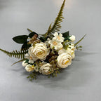 Bouquet de roses thé en soie artificielle, 31 cm, décoration florale pour mariage et intérieur, ambiance élégante et romantique