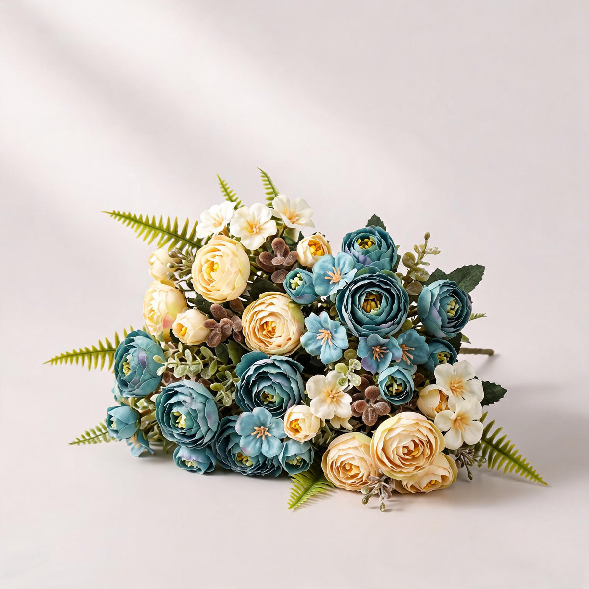 Bouquet de roses thé en soie artificielle, 31 cm, décoration florale pour mariage et intérieur, ambiance élégante et romantique