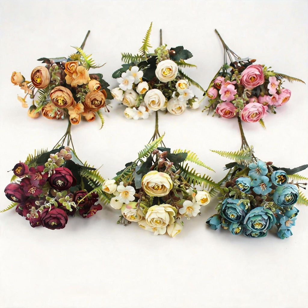 Bouquet de roses thé en soie artificielle, 31 cm, décoration florale pour mariage et intérieur, ambiance élégante et romantique