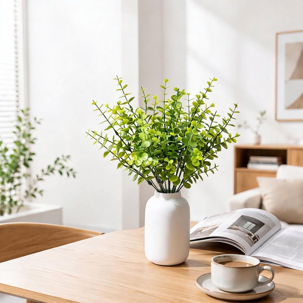 Plante Artificielle Eucalyptus 7 Branches, Décor Élégant pour Maison, Bureau, Mariage, 30 cm, PE/PVC, Sans Pot