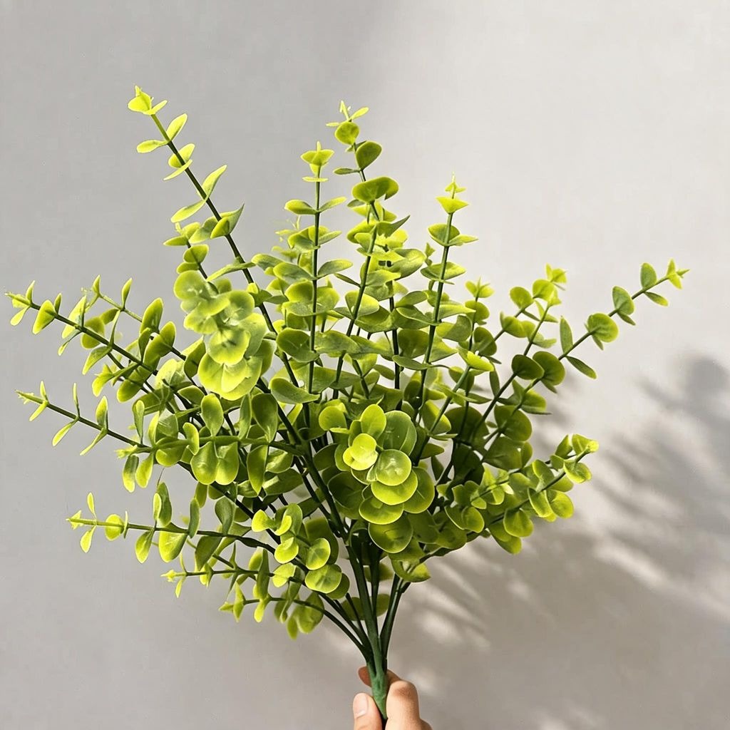 Plante Artificielle Eucalyptus 7 Branches, Décor Élégant pour Maison, Bureau, Mariage, 30 cm, PE/PVC, Sans Pot