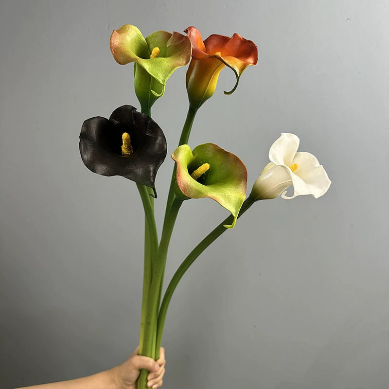 Fleur artificielle Calla en PU, tige unique 68 cm, décoration élégante pour mariage, maison ou boutique, couleur blanc/noir/vert clair/orange