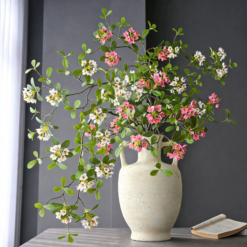 Fleur artificielle élégante, tige unique d'hibiscus tropical (115 cm), 9 fleurs en soie, décoration intérieure chic - mariage, hôtel, salon