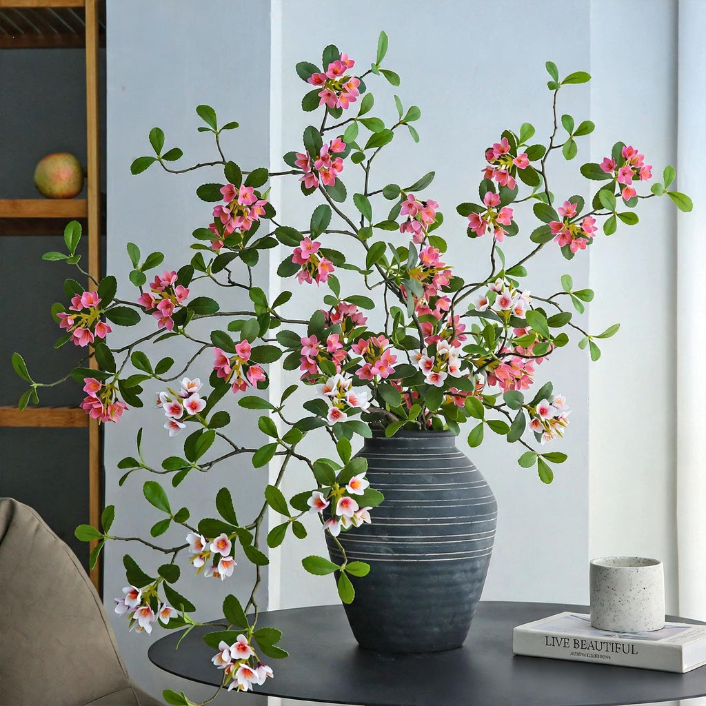 Fleur artificielle élégante, tige unique d'hibiscus tropical (115 cm), 9 fleurs en soie, décoration intérieure chic - mariage, hôtel, salon