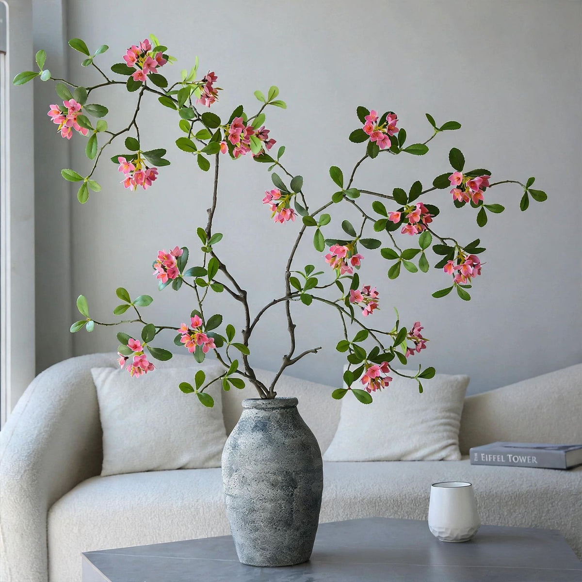 Fleur artificielle élégante, tige unique d'hibiscus tropical (115 cm), 9 fleurs en soie, décoration intérieure chic - mariage, hôtel, salon