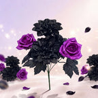 5 têtes de roses dahlias violettes noires artificielles, 32 cm, décoration événementielle, mariage, ambiance romantique, sans vase