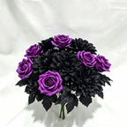 5 têtes de roses dahlias violettes noires artificielles, 32 cm, décoration événementielle, mariage, ambiance romantique, sans vase