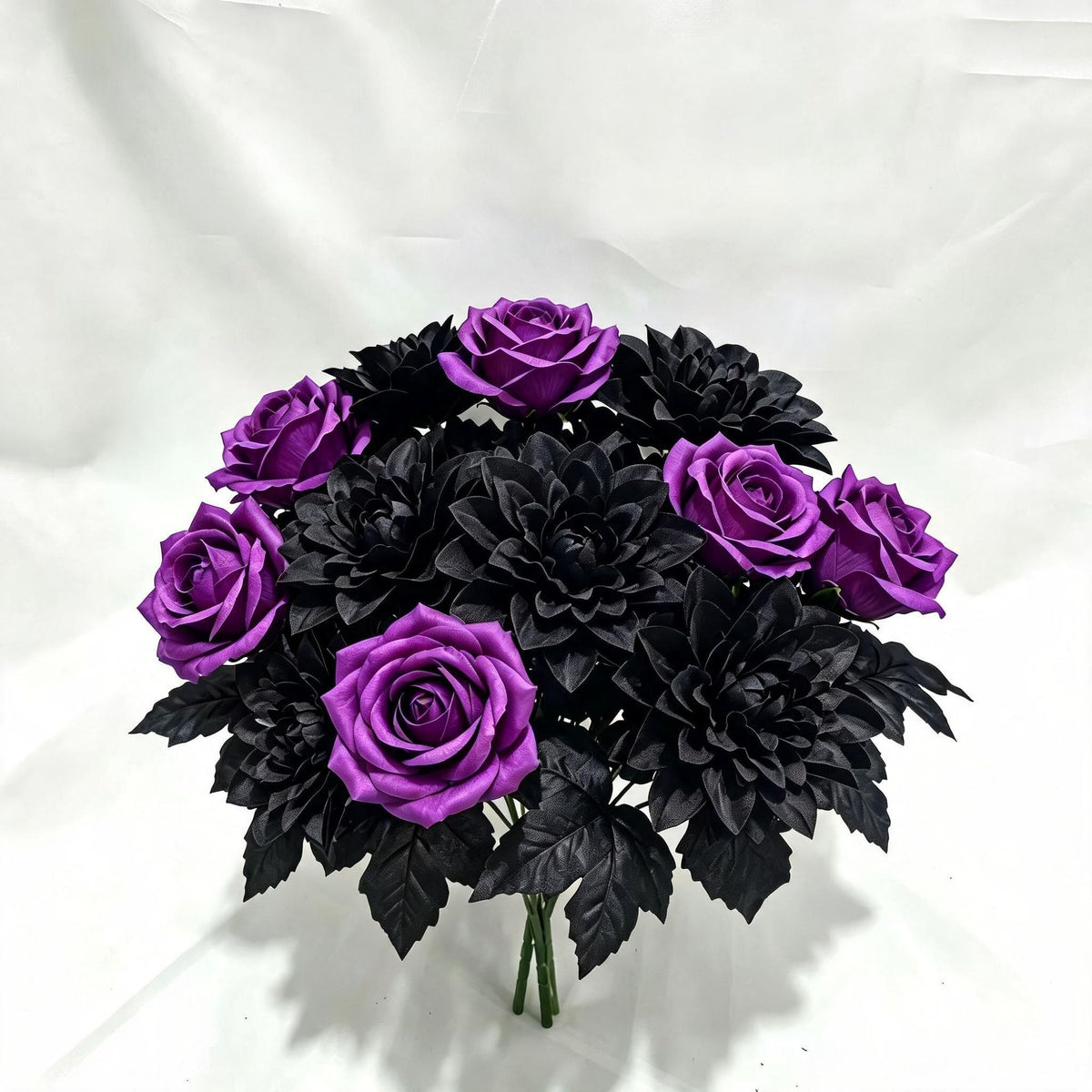 5 têtes de roses dahlias violettes noires artificielles, 32 cm, décoration événementielle, mariage, ambiance romantique, sans vase